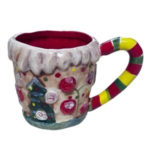 Nathalie Lete for Anthropologie Gingerbread House Christmas Mug CandyCane Handle